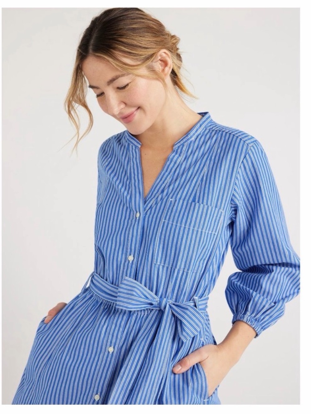 Great condition Free Assembly size L/12 Blue Striped Midi Dress. Missing sash. - Picture 2 of 11